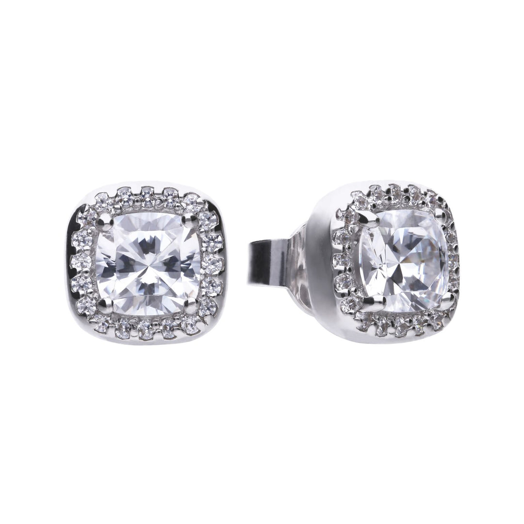 Silver CZ Square Stud Earrings