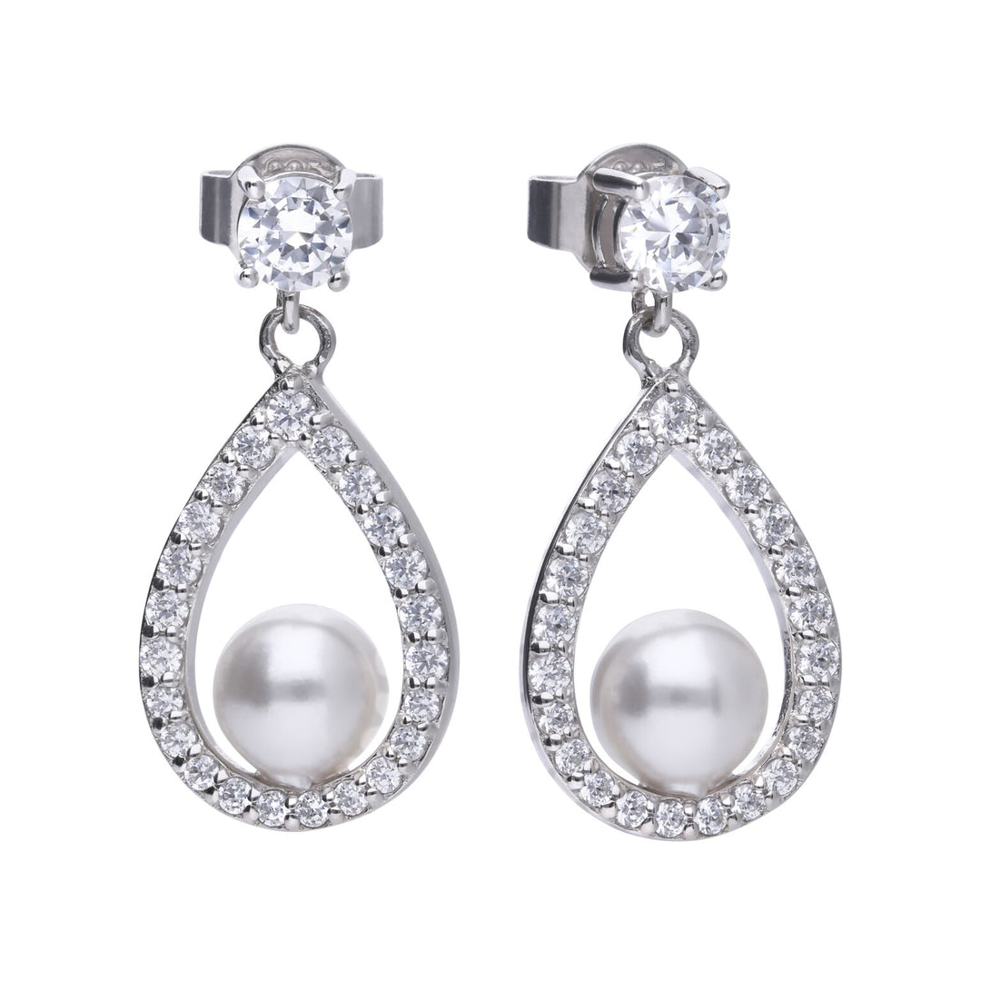 Diamonfire Sterling Silver Teardrop Pearl and CZ Earrings