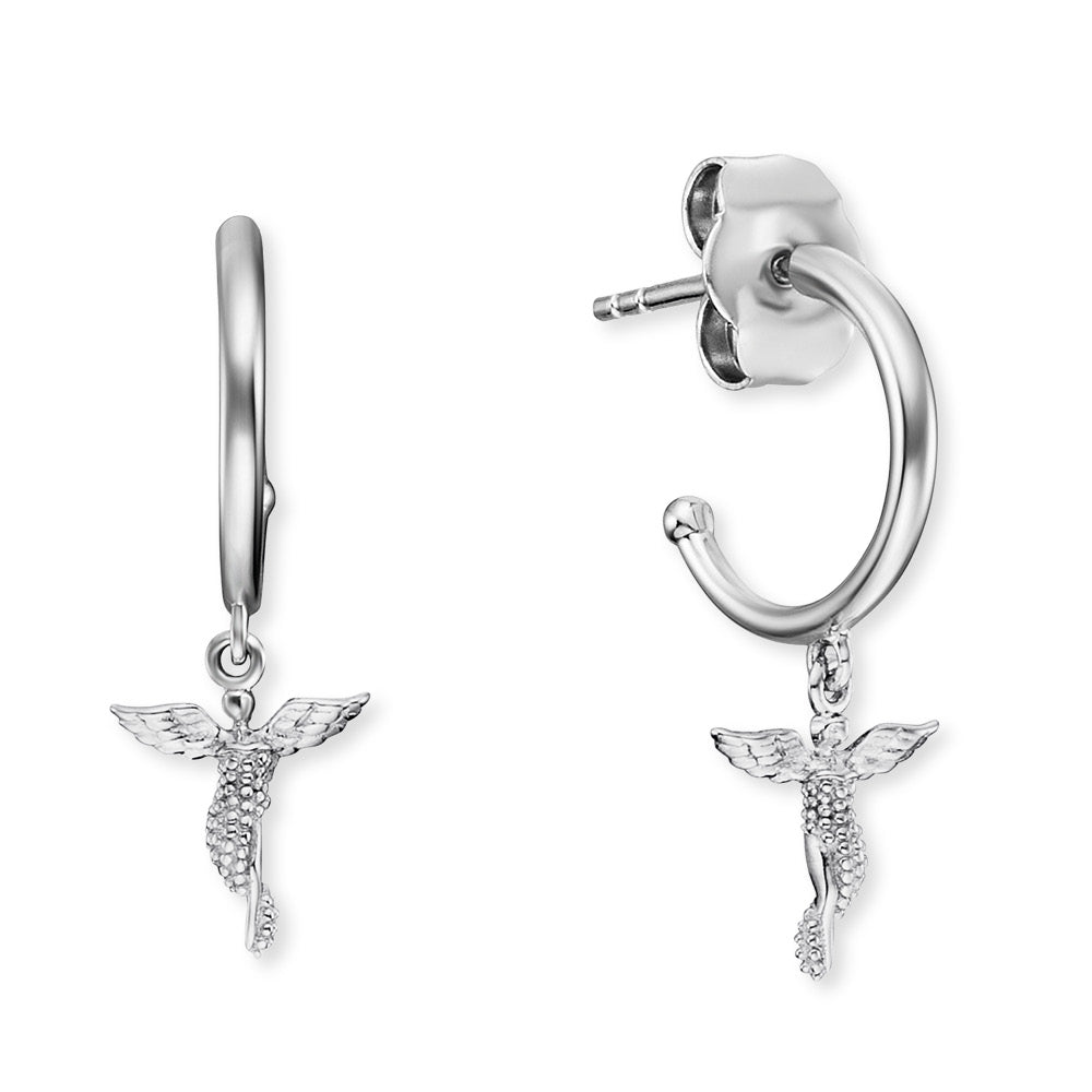 Silver Guardian Angel Hoop Earrings