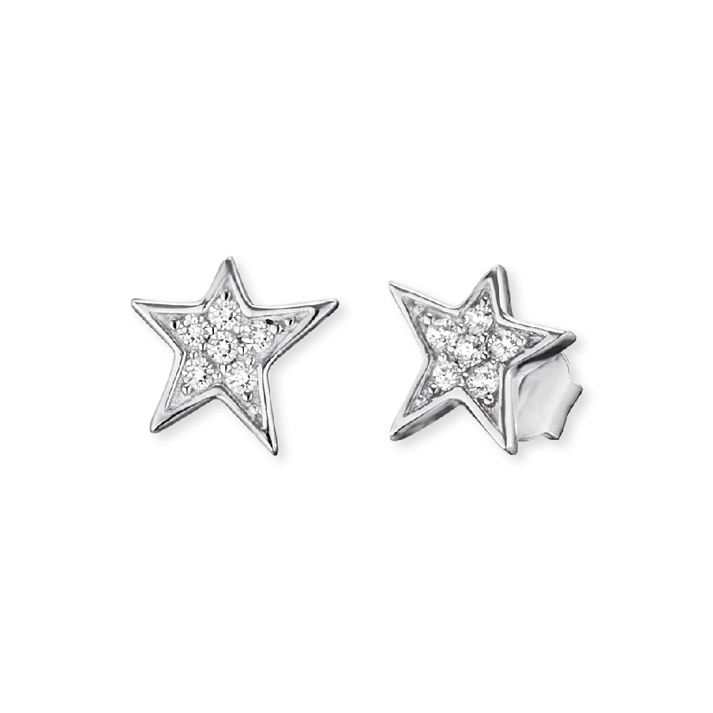 Silver CZ Star Stud Earrings