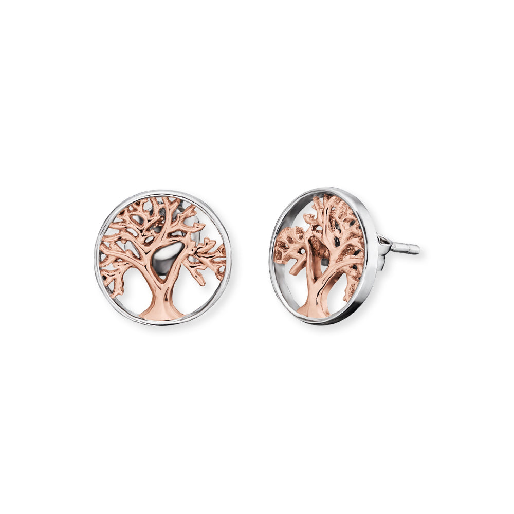 Tree Of Life Rose and Silver Stud Earrings