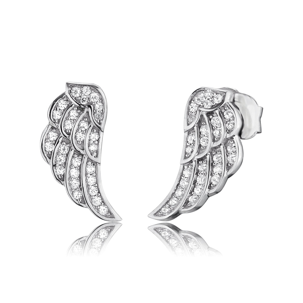 Angel Wings Silver and CZ Stud Earrings