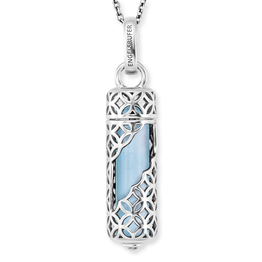Powerful Stone Blue Agate Silver Pendant and Chain