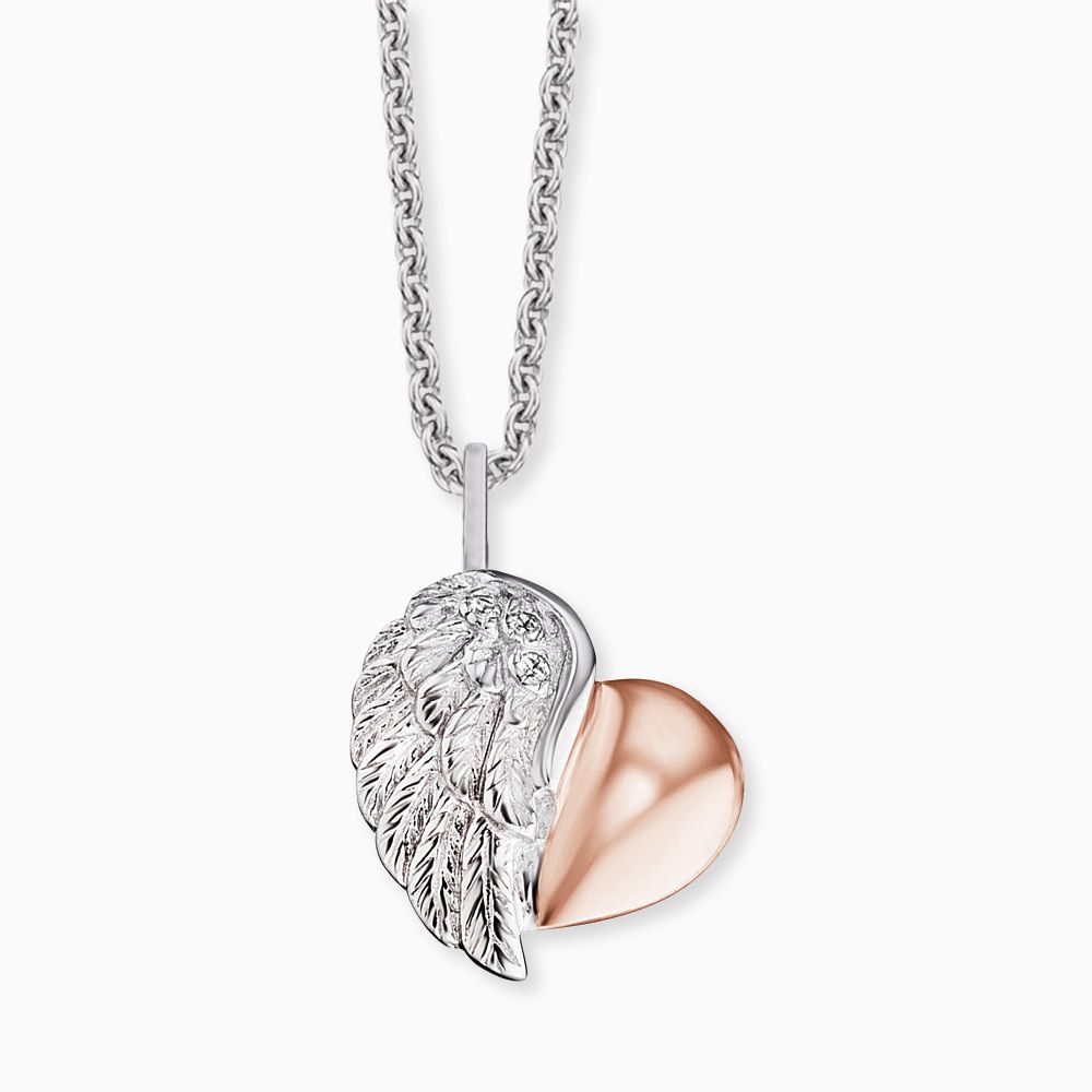Heart Wing Silver and Rose and CZ Pendant and Chain