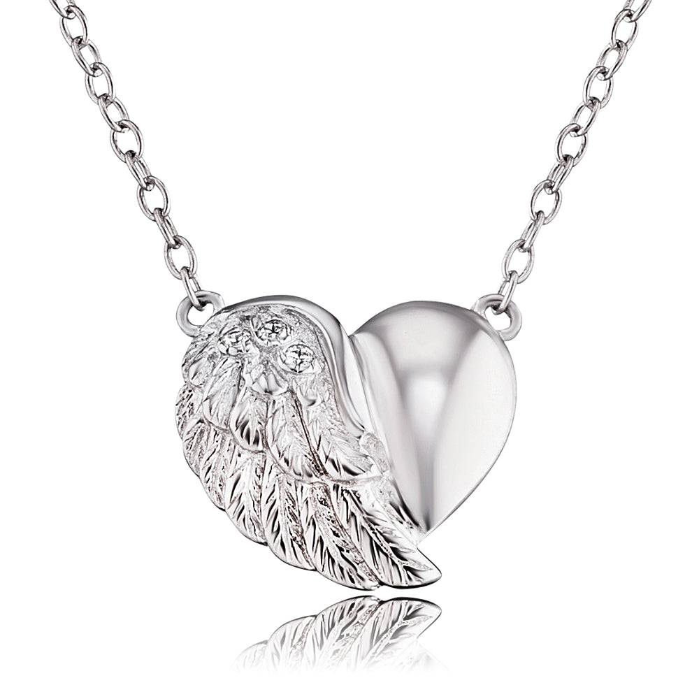 Heart Wing Silver CZ Necklace