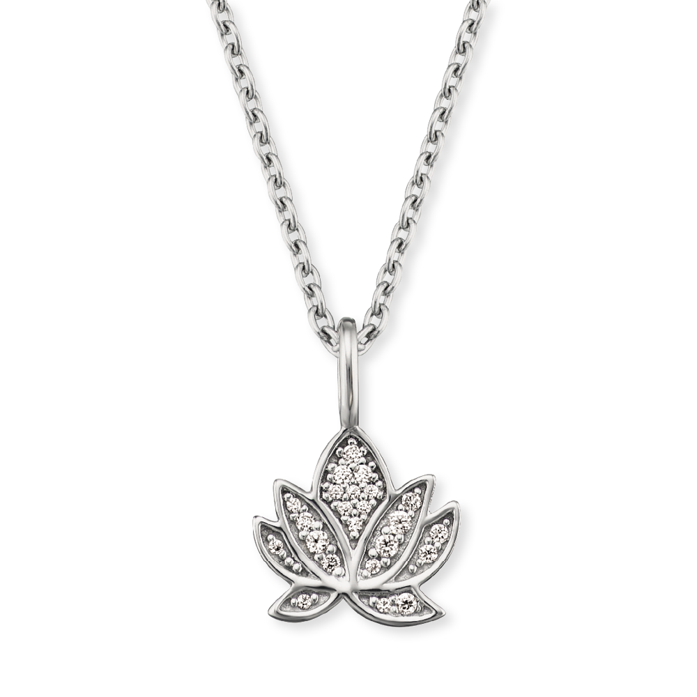 Lotus Blossom Silver CZ Pendant and Chain