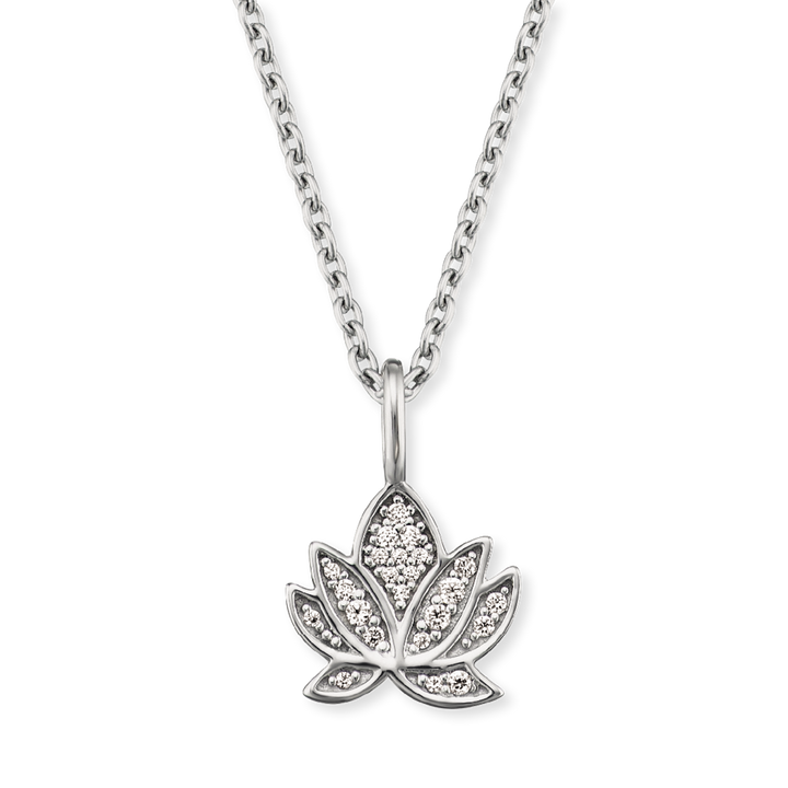 Lotus Blossom Silver CZ Pendant and Chain