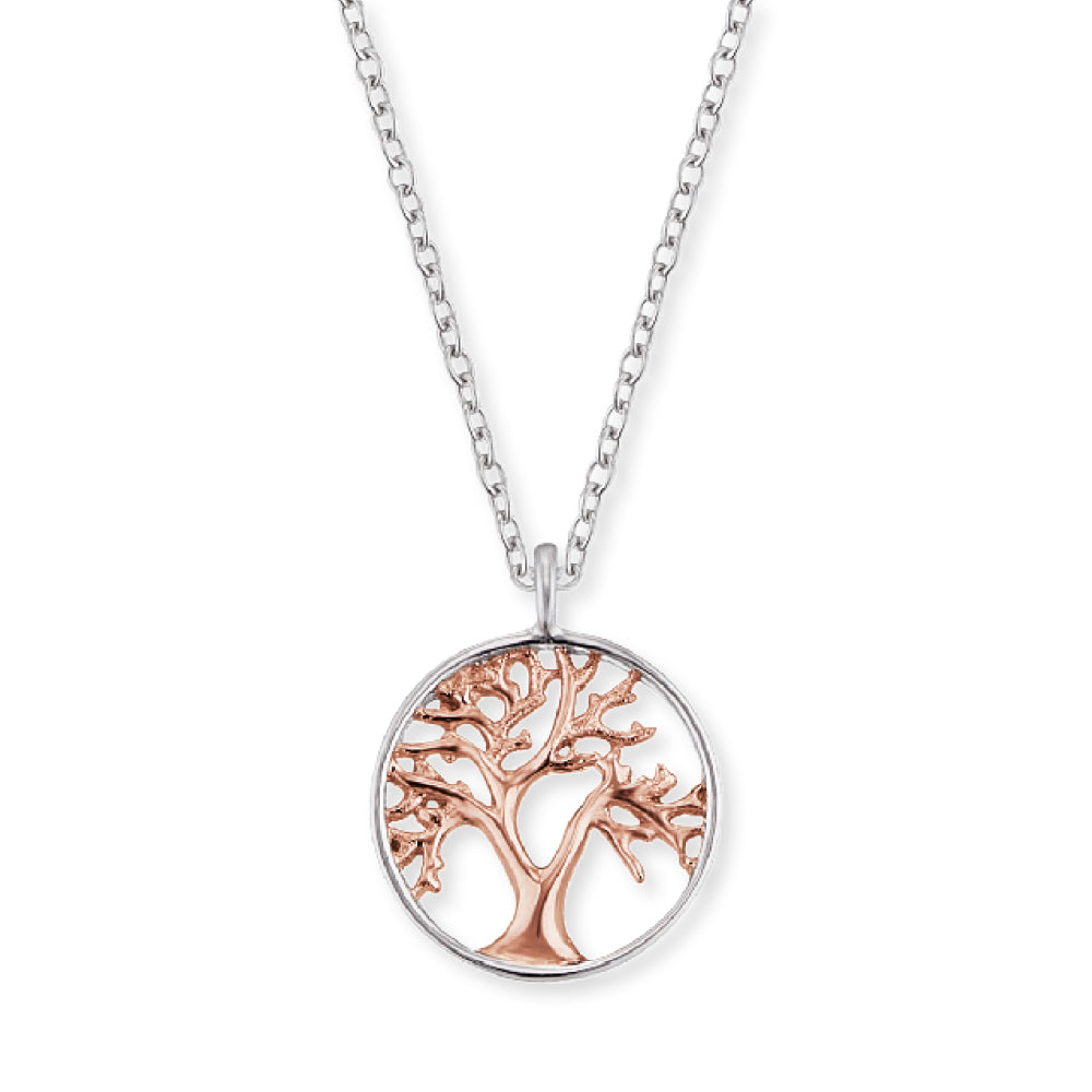 Tree Of Life Rose and Silver Pendant and Chain