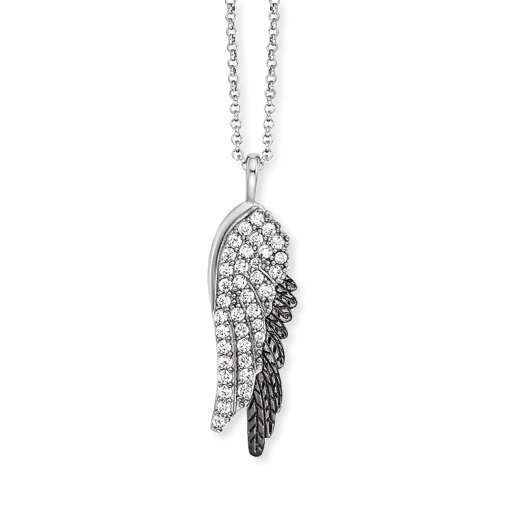 Angel Wing Silver and Black CZ Duo Pendant and Chain