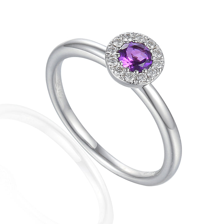 FEBRUARY - 9ct White Gold Amethyst and Diamond Cluster Ring