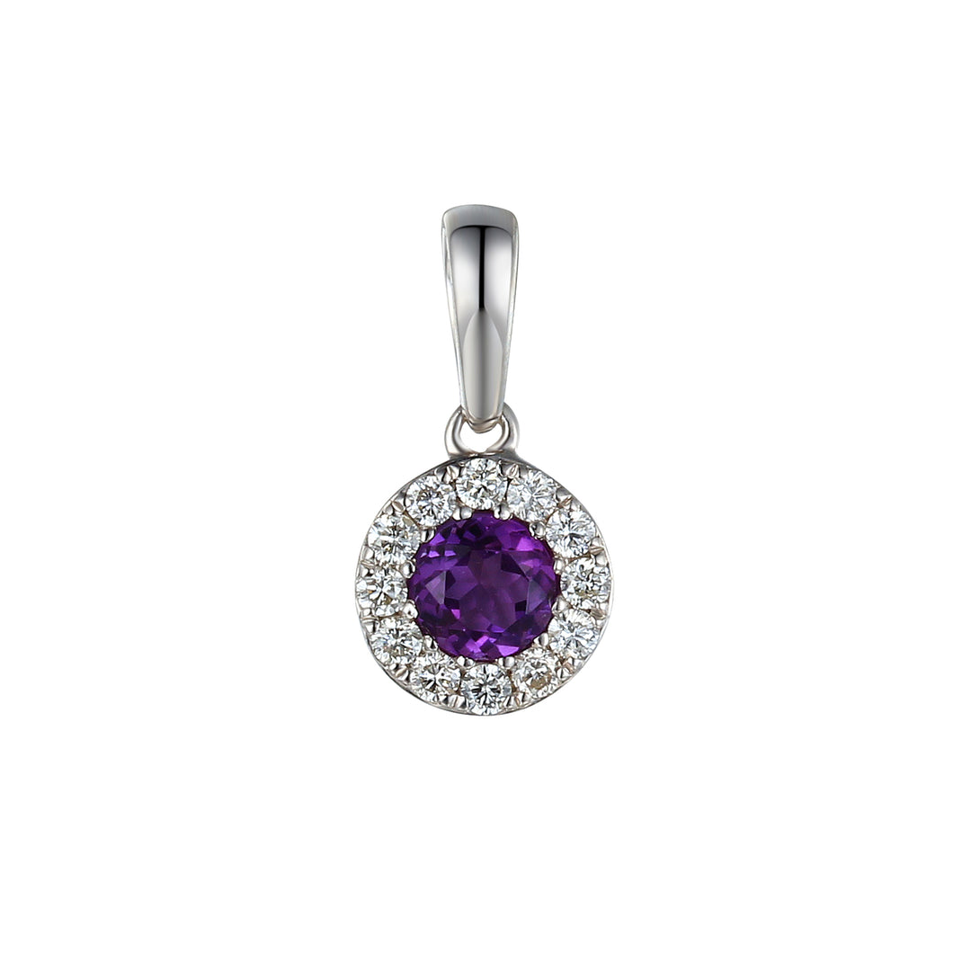 FEBRUARY - 9ct White Gold Amethyst and Diamond Cluster Pendant Only