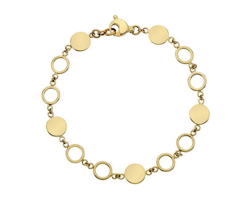 9ct Yellow Gold Round Solid and Open Link Bracelet