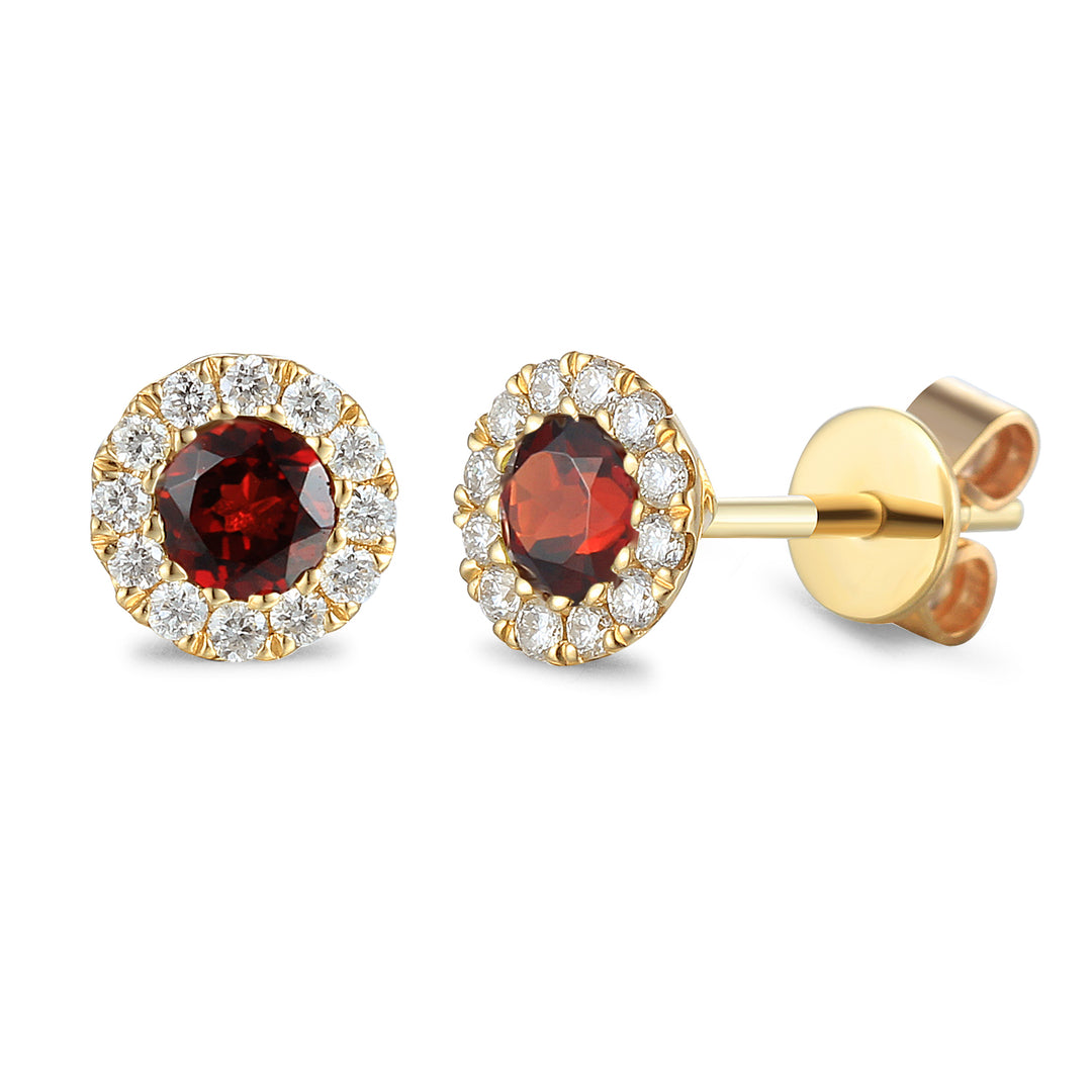 JANUARY - 9ct Yellow Gold Garnet and Diamond Cluster Stud Earrings