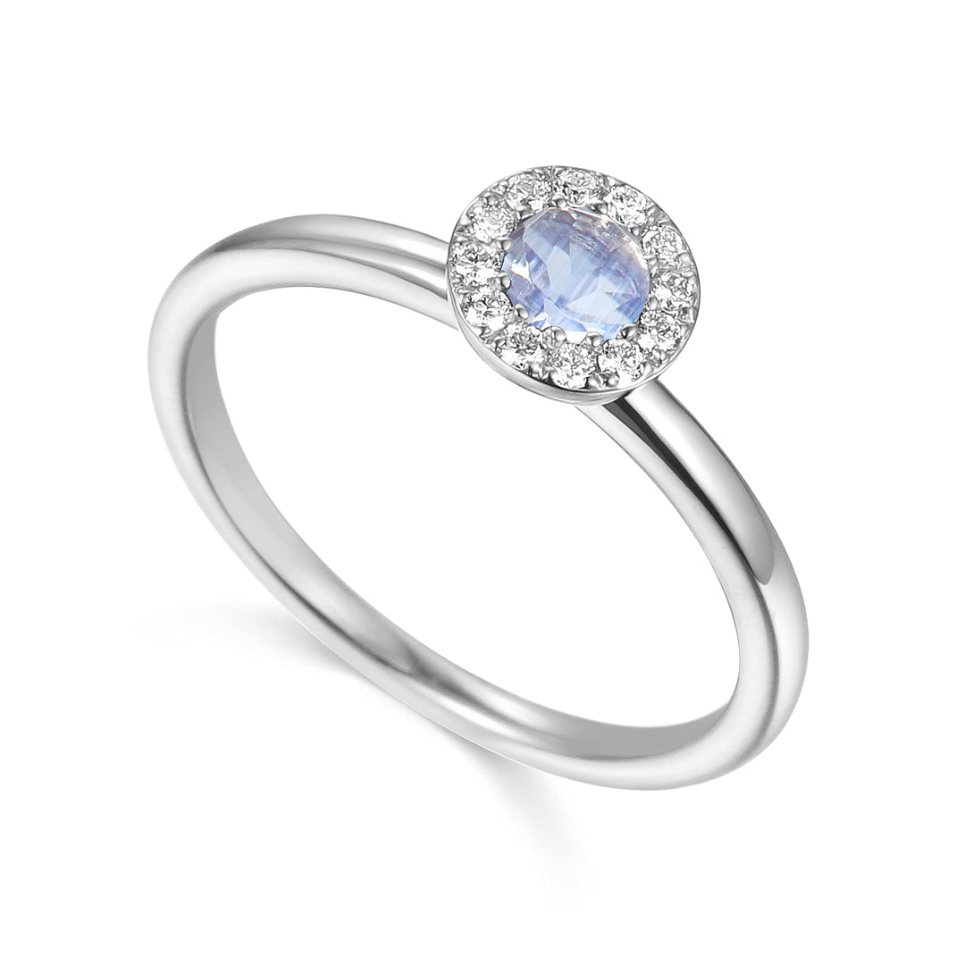JUNE - 9ct White Gold Moonstone and Diamond Cluster Ring