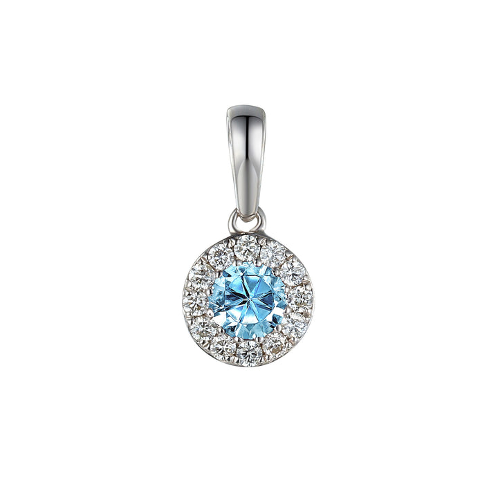 MARCH - 9ct White Gold Aquamarine and Diamond Cluster Pendant Only