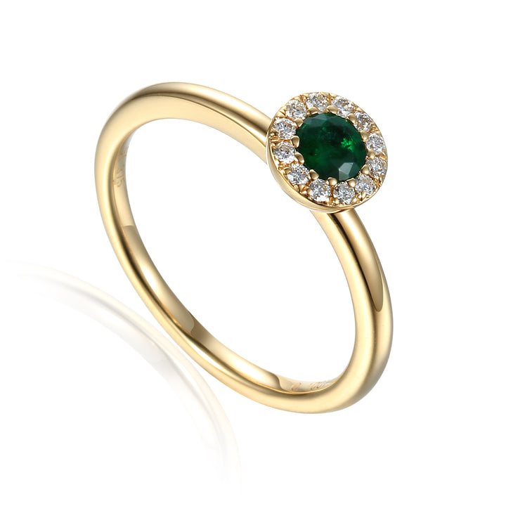 MAY - 9ct Yellow Gold Emerald and Diamond Cluster Ring