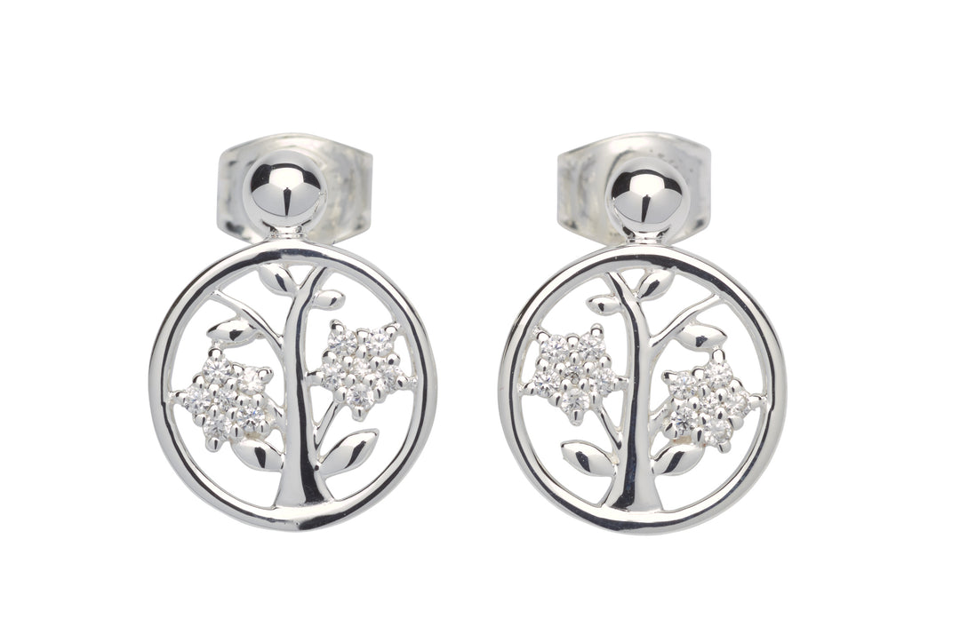 Sterling Silver CZ Tree of Life Stud Earrings