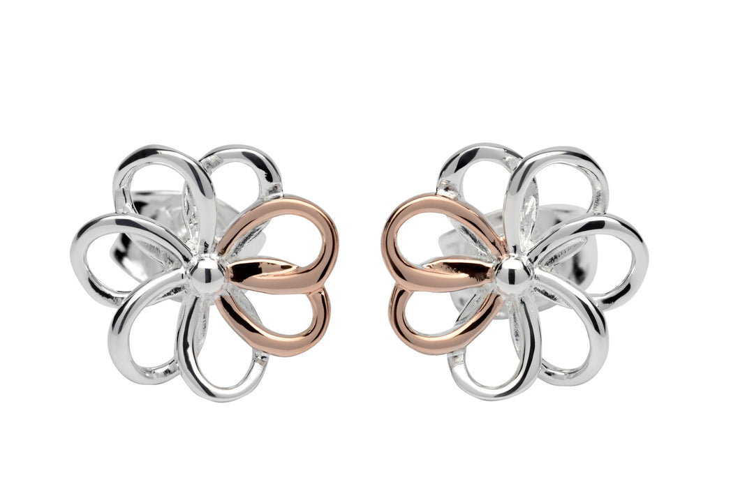 Sterling Silver and Rose Gold Plate Flower Stud Earrings