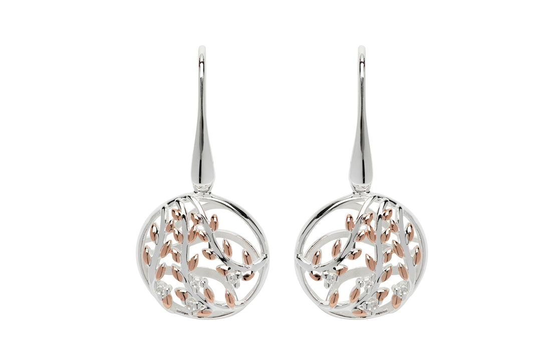 Sterling Silver and Rose Gold Plate Circle Drop Earrings