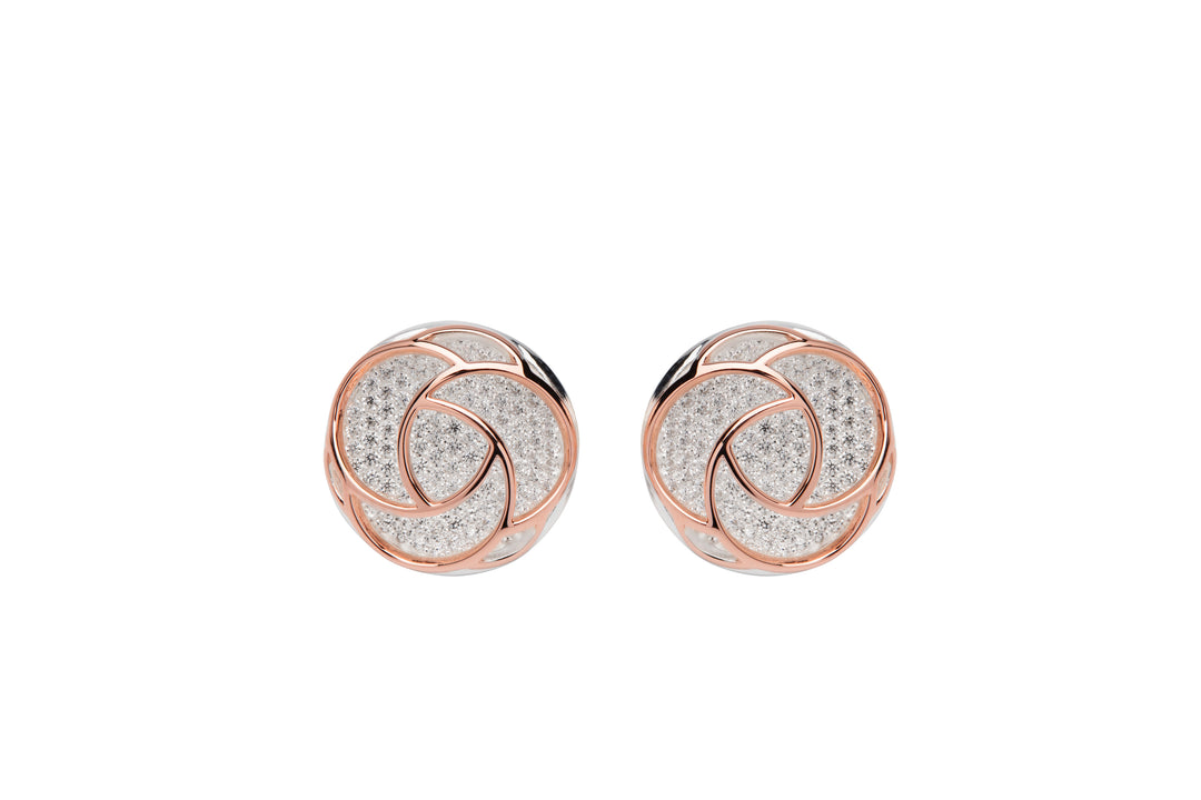 Sterling Silver and Rose Gold Plate CZ Circle Stud Earrings