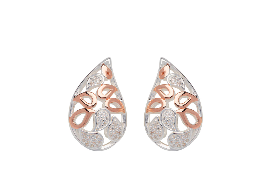 Sterling Silver and Rose Plated CZ Pearshape Earrings