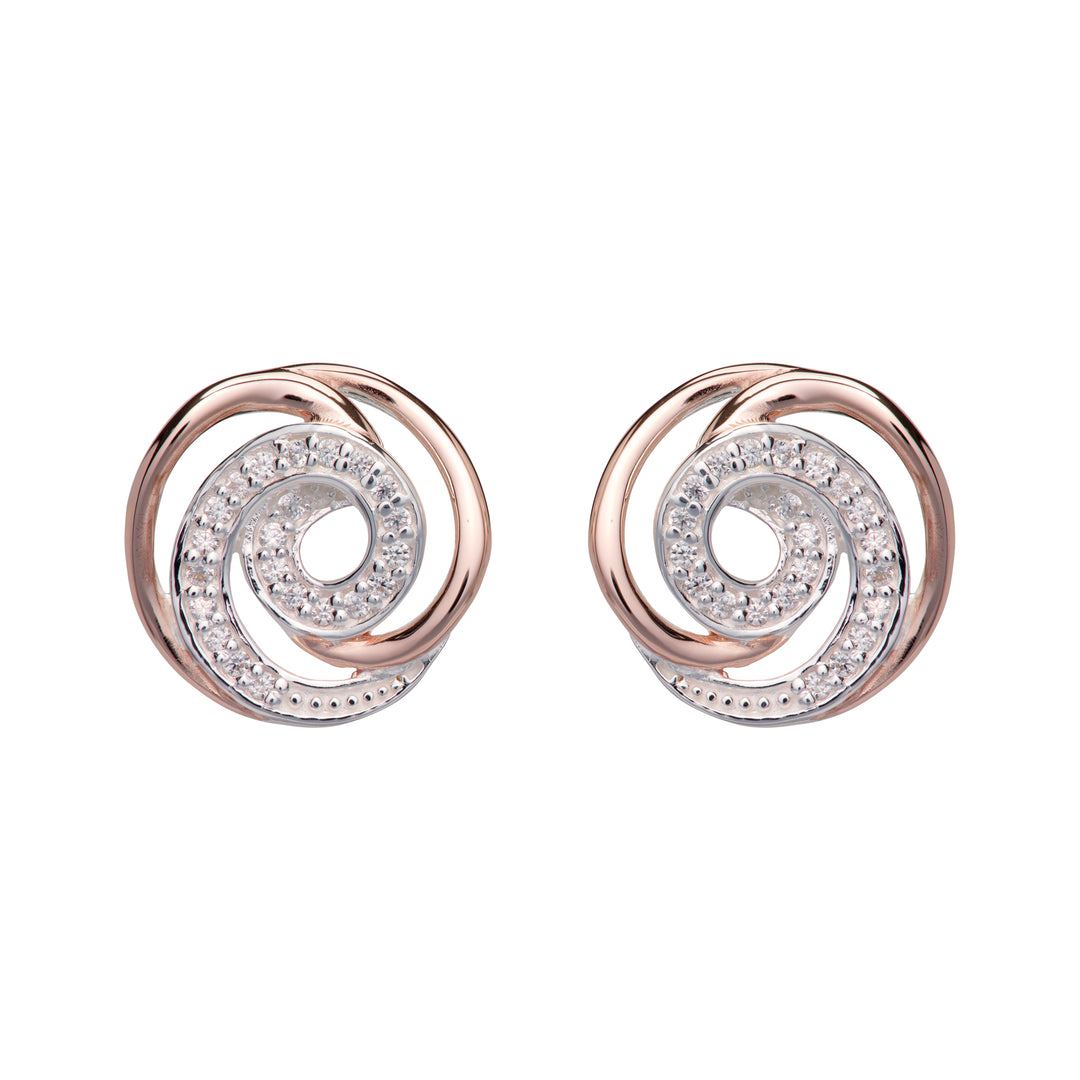 Sterling Silver and Rose Gold Plate Swirl CZ Stud Earrings