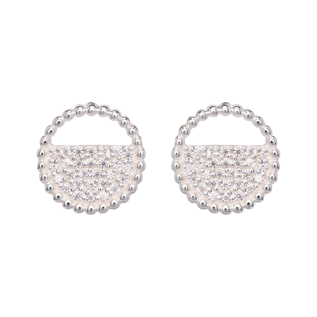 Sterling Silver Round Beaded CZ Stud Earrings