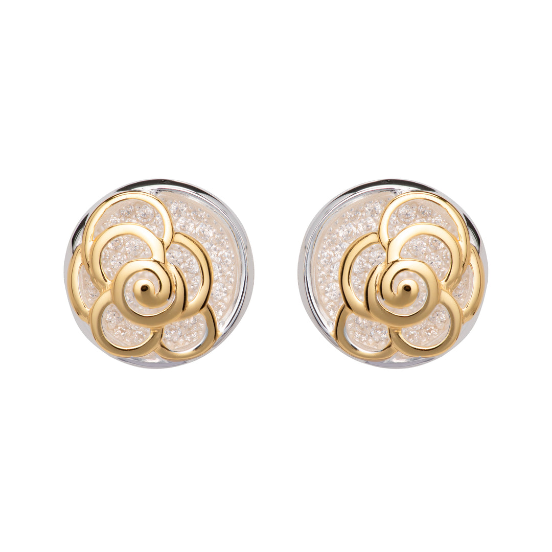 Sterling Silver and Yellow Gold Plate Flower Stud Earrings