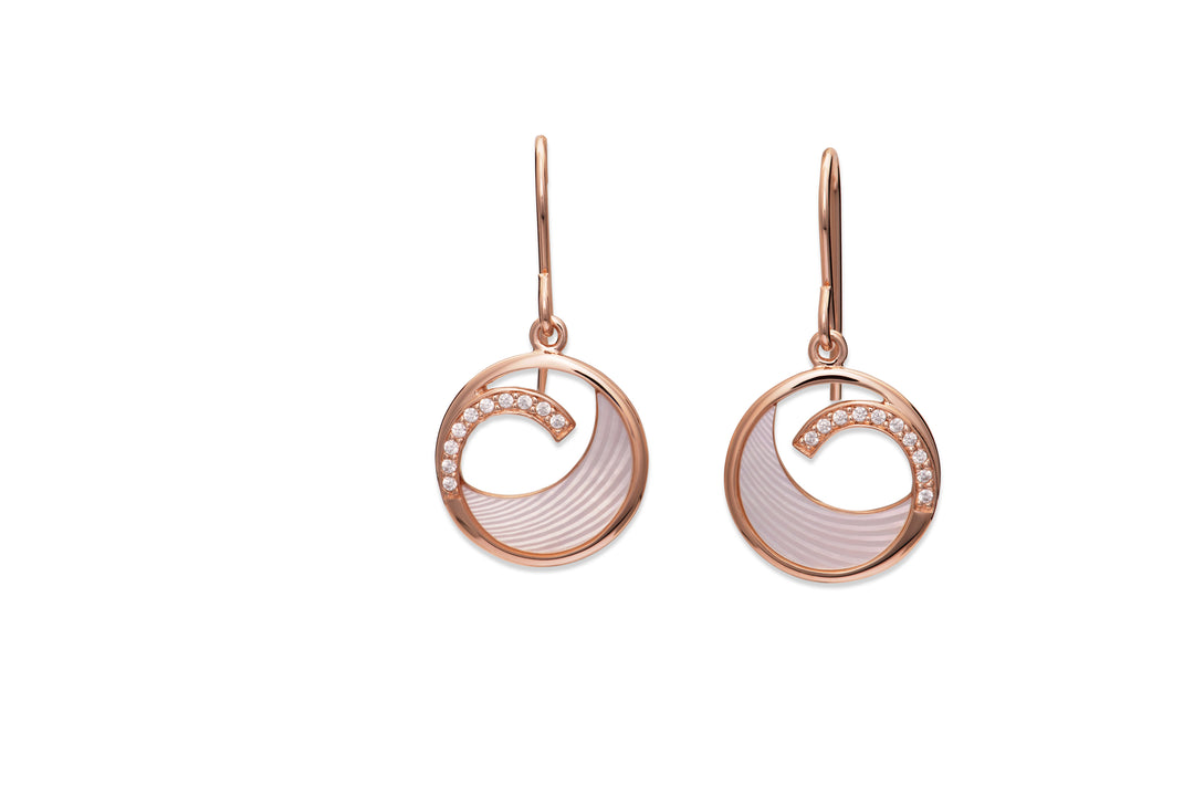 Rose Gold Plated Circle MOP and CZ Drop Earrings