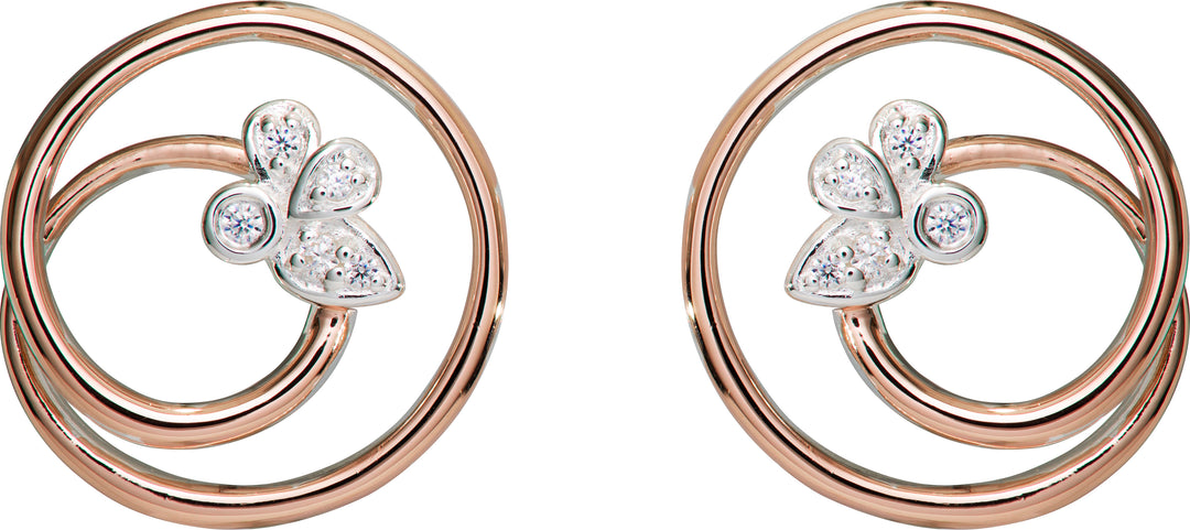 Sterling Silver and Rose Gold Plate CZ Circle Stud Earrings