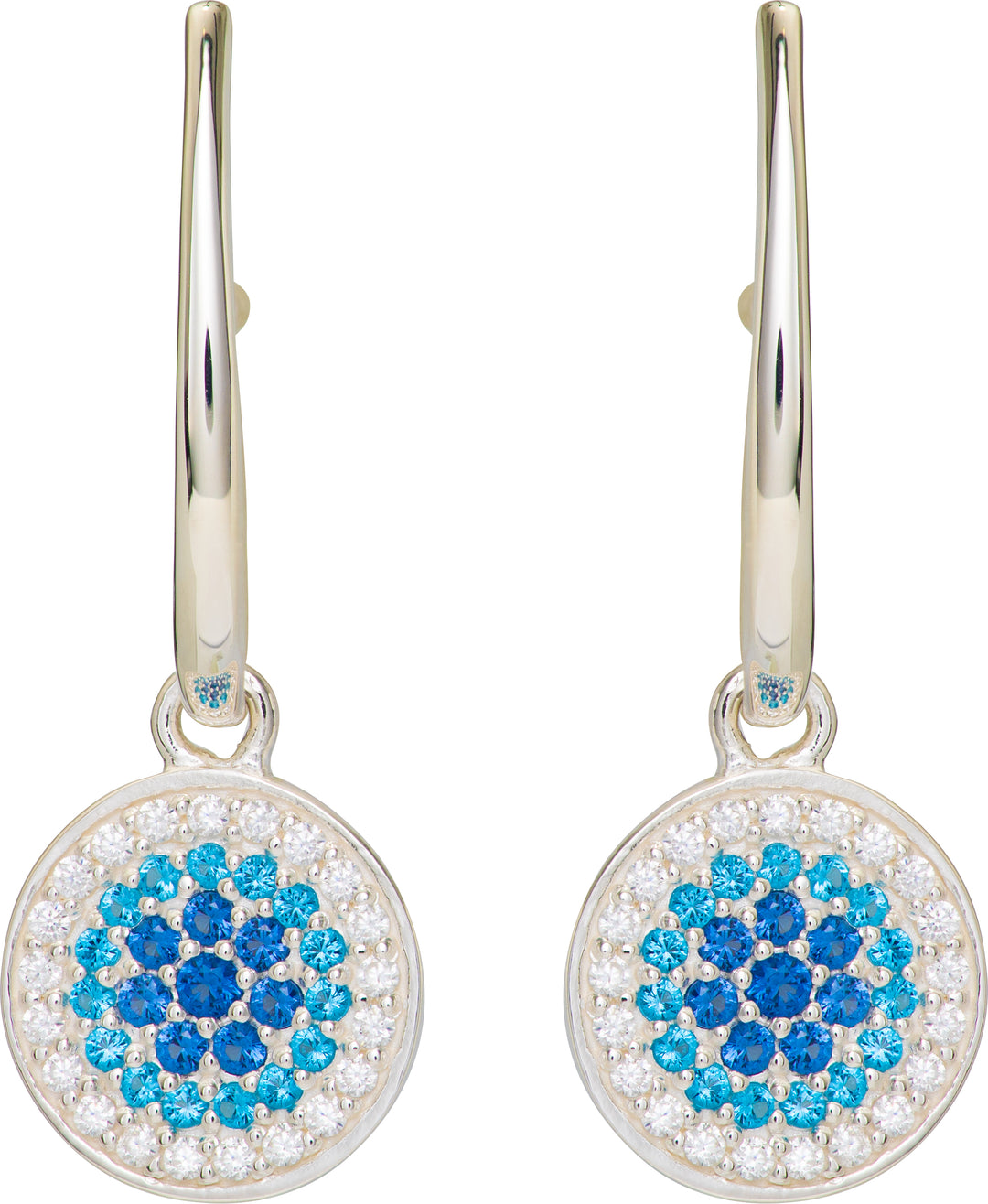 Sterling Silver Blue and White CZ Hoop Earrings