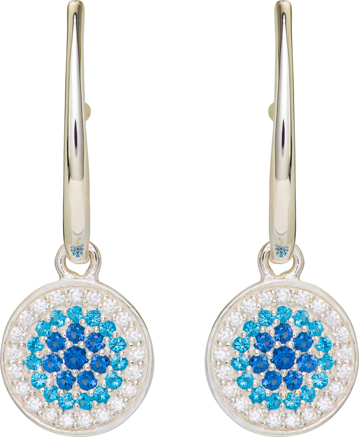 Sterling Silver Blue and White CZ Hoop Earrings