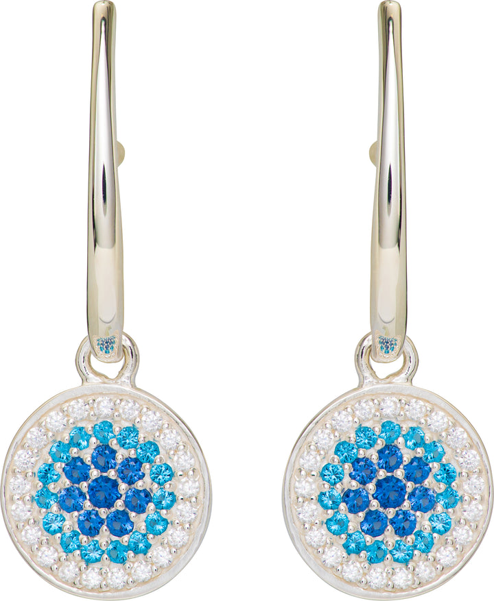 Sterling Silver Blue and White CZ Hoop Earrings