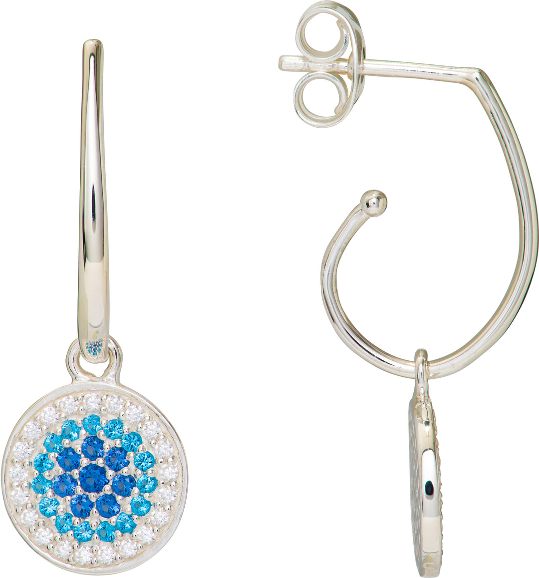 Sterling Silver Blue and White CZ Hoop Earrings