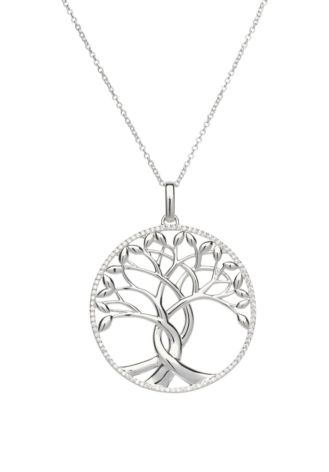 Sterling Silver Large Tree Of Life CZ Pendant and Chain