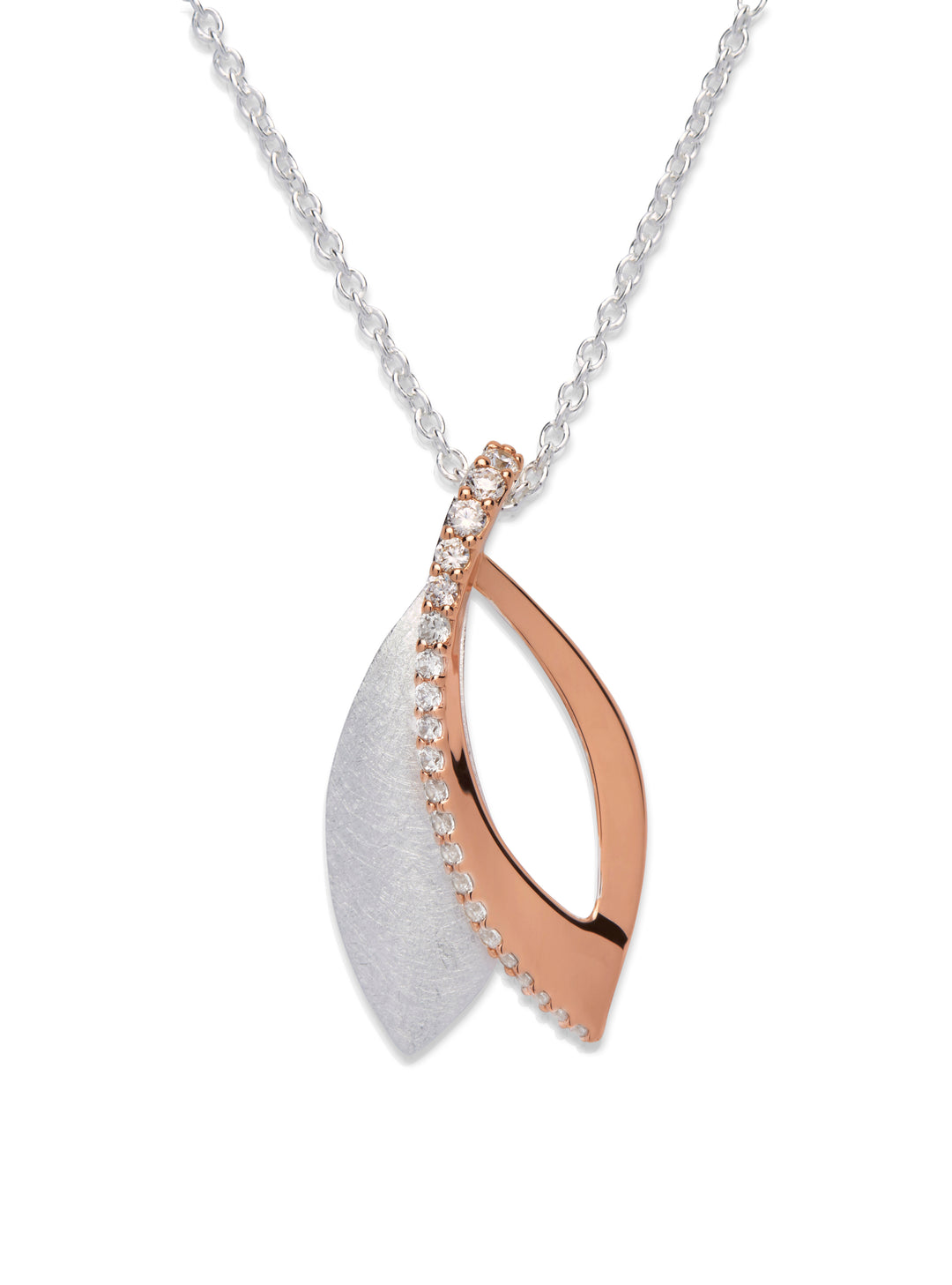 Sterling Silver and Rose Gold Plate CZ Eliptic Pendant and Chain