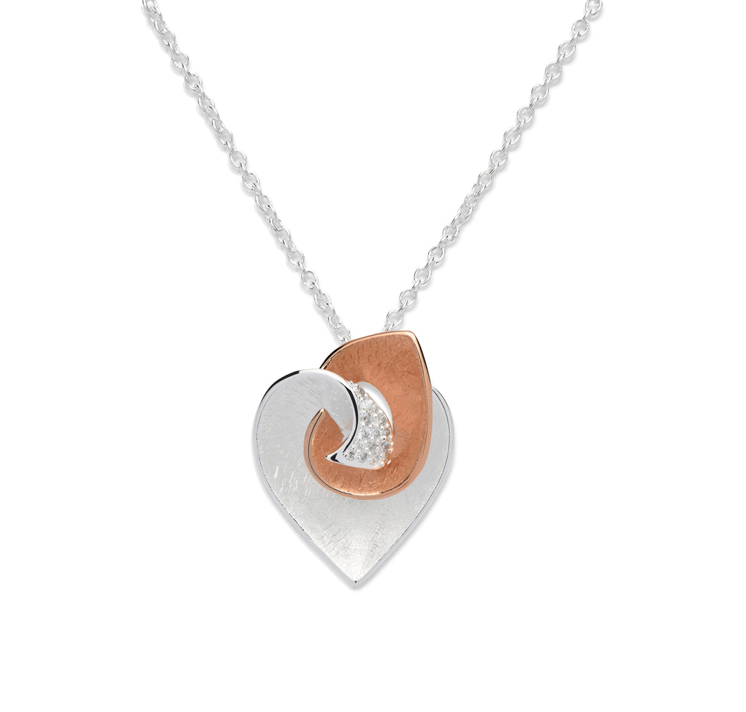 Sterling Silver and Rose Gold Plate CZ Heart Design Pendant and Chain