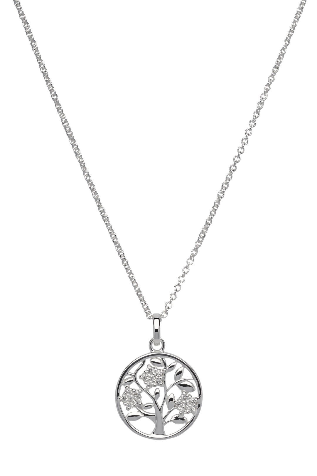 Sterling Silver Tree Of Life CZ Round Pendant and Chain