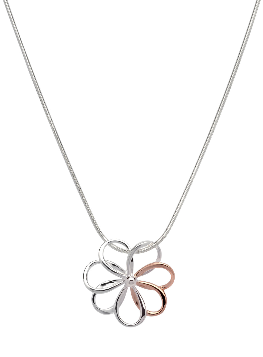 Sterling Silver and Rose Gold Plate Flower Design Pendant and Chain