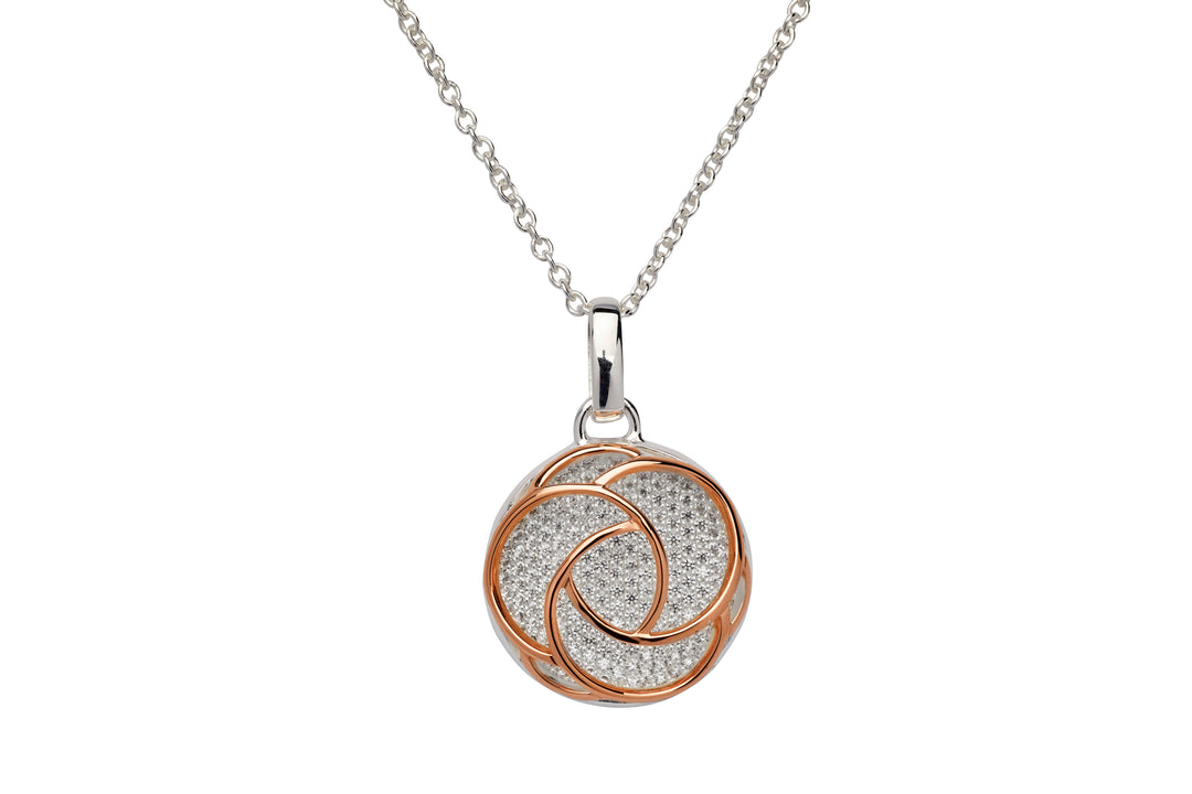 Sterling Silver and Rose Gold Plate CZ Round Pendant and Chain
