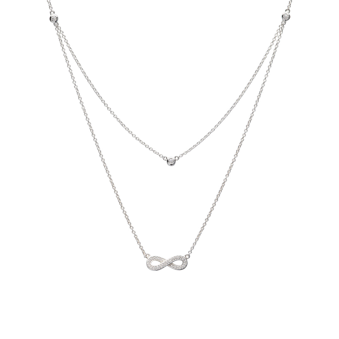 Sterling Silver CZ Double Chain Necklace