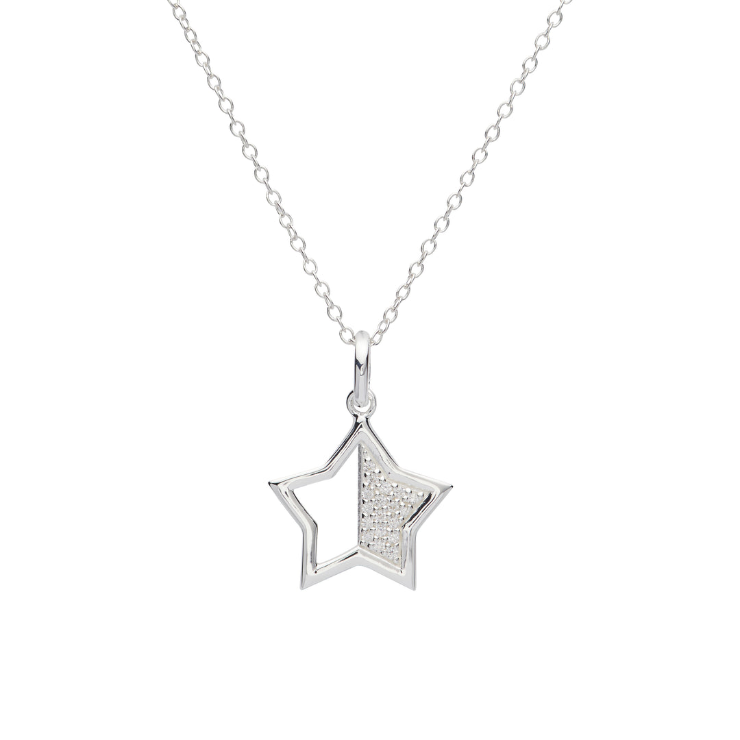 Sterling Silver CZ Open Star Pendant and Chain