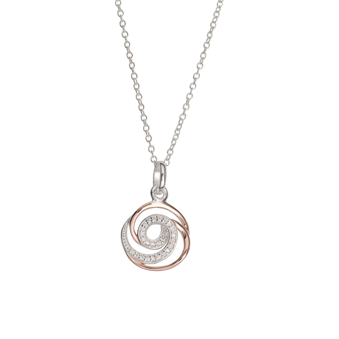 Sterling Silver and Rose Gold Plated Swirl CZ Pendant and Chain
