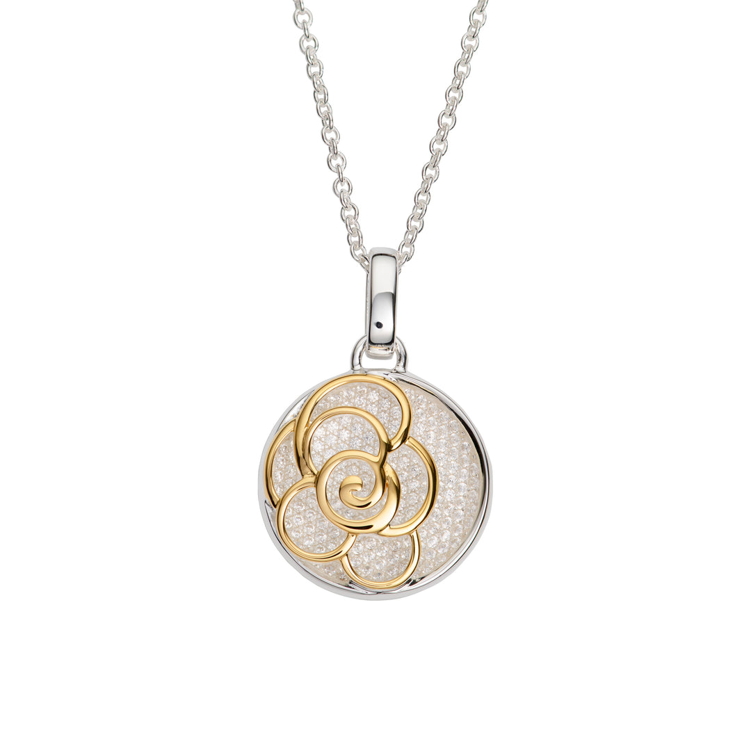 Sterling Silver and Yellow Gold Plate Flower Pendant and Chain