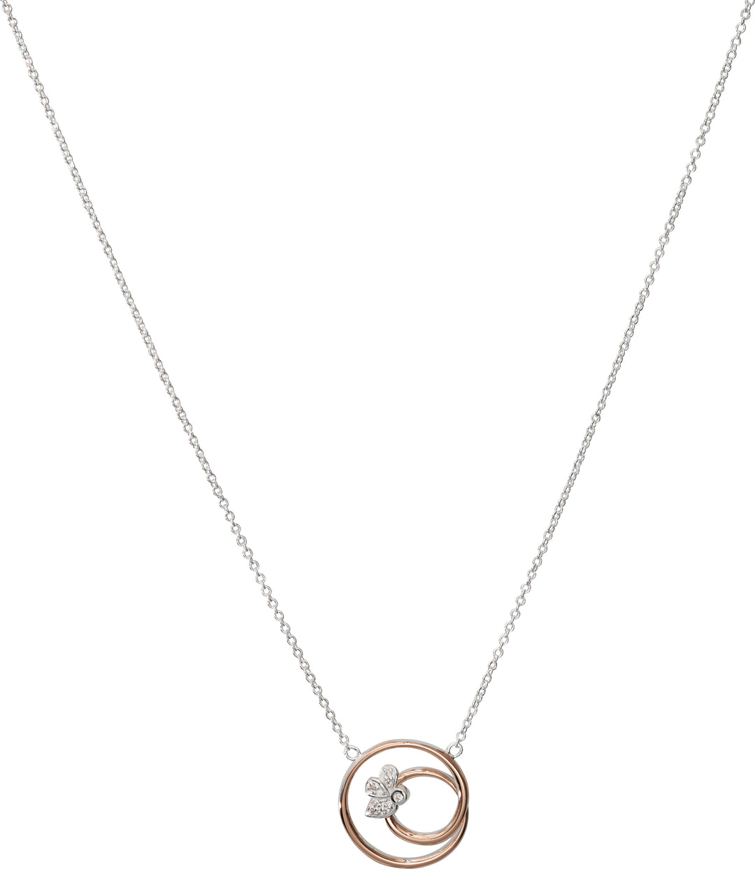 Sterling Silver and Rose Gold Plate CZ Swirl Circle Necklace
