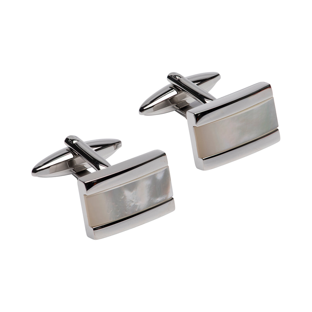 Stainless Steel and Mother of Pearl Rectangular Cufflinks