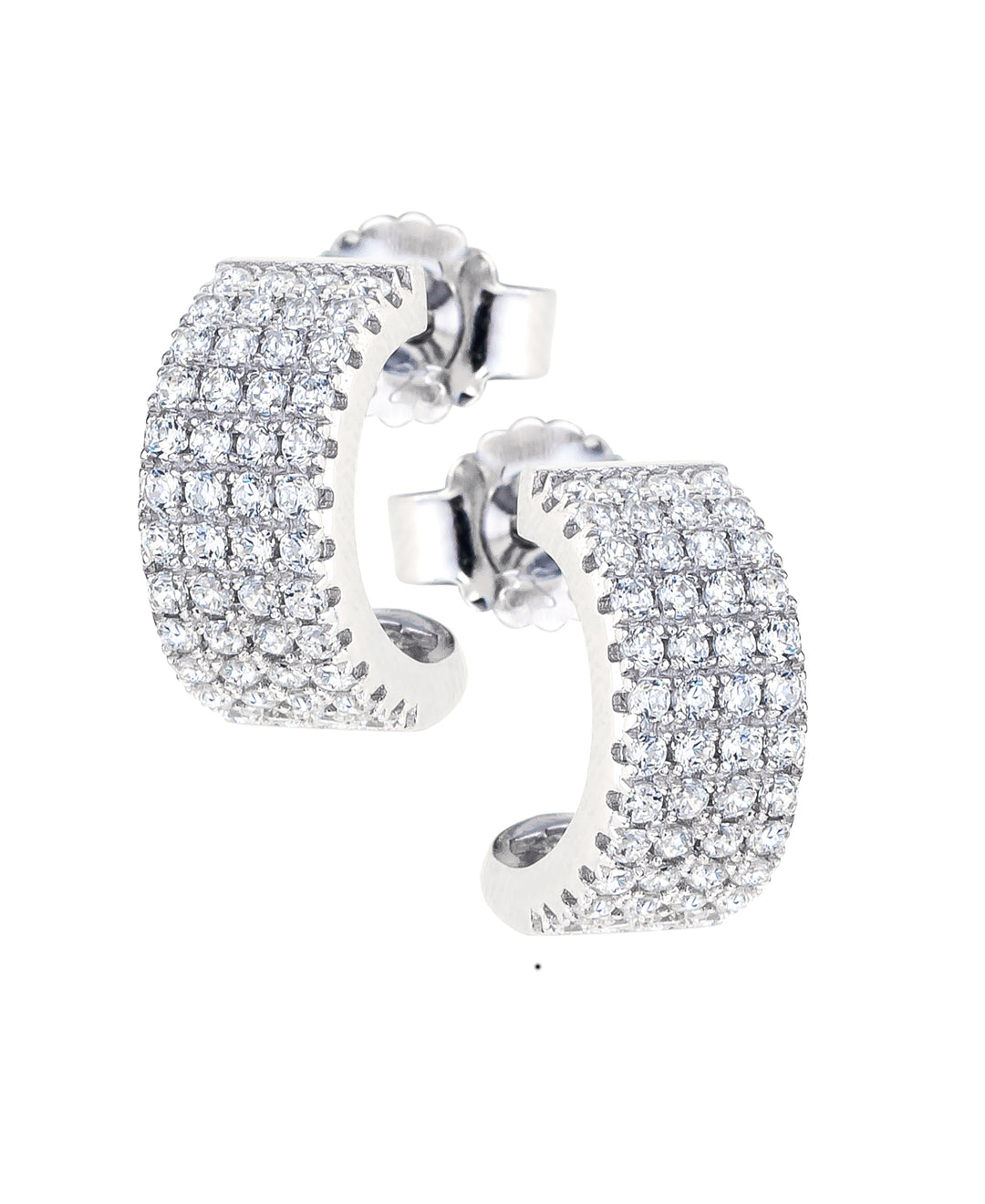 Sterling Silver Four Row CZ Half Hoops