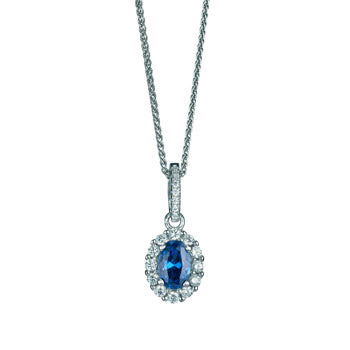 Sterling Silver Blue and White CZ Cluster Pendant and Chain