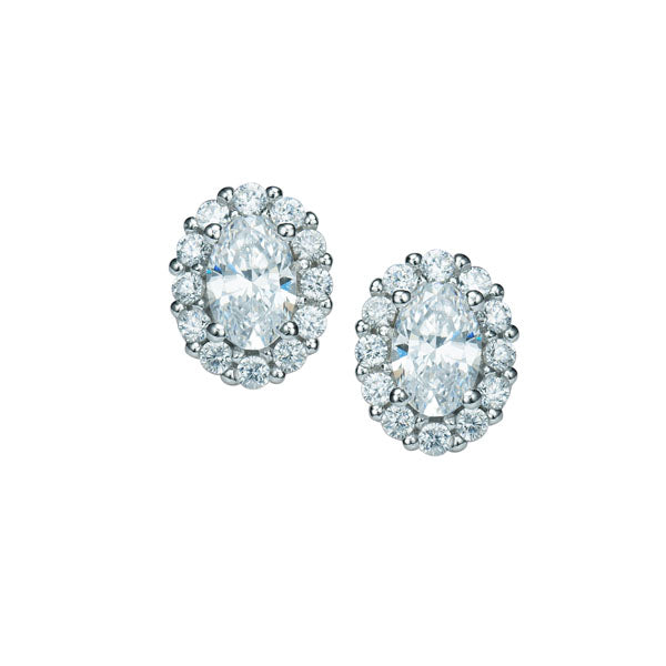 Sterling Silver Oval White CZ Cluster Earrings