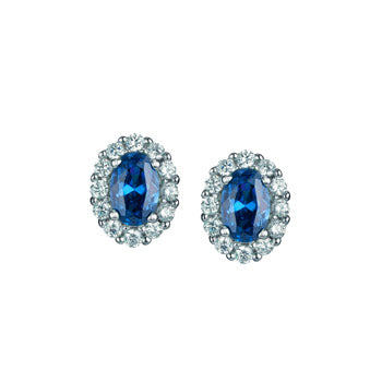 Sterling Silver Blue and White CZ Cluster Stud Earrings